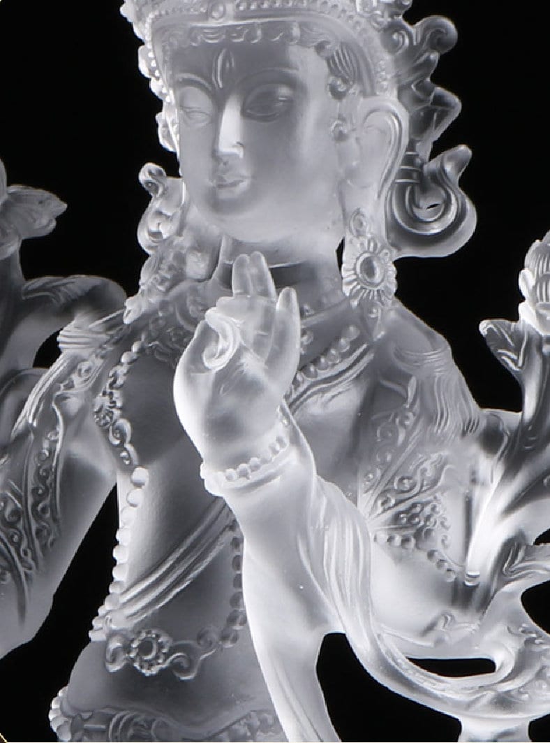 Liu Li White Tara Buddha Statue with Gold Coating | Gift for him or her | Liu li Glass Sculputre Ornaments | Religion
