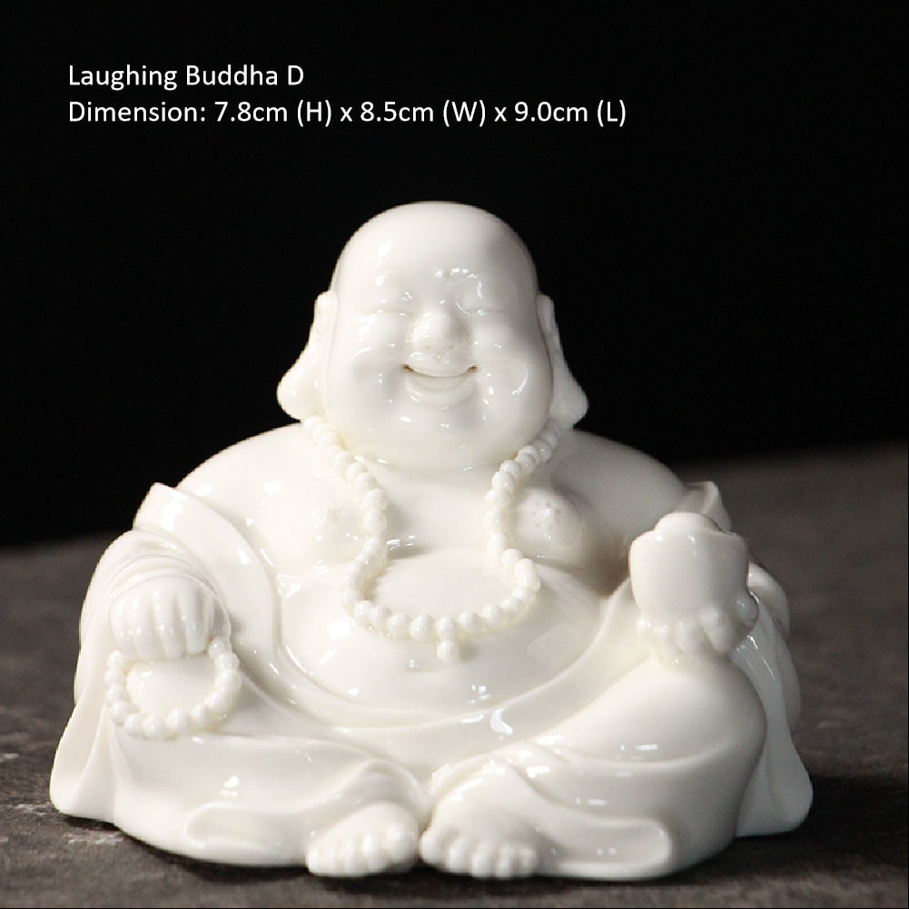 Handmade Ceramic White Laughing Budda Statue Ornamanet | Spiritual Religion | Gifting for him or her | Good luck and Happiness
