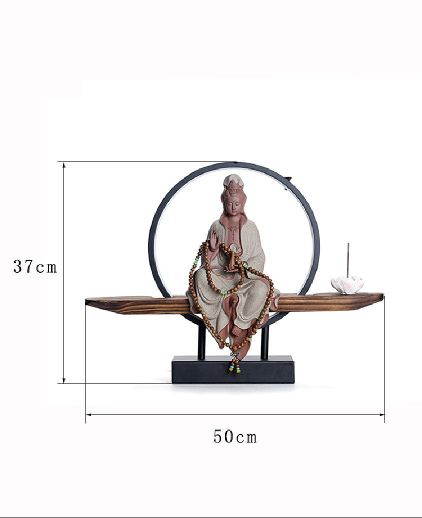 Porcelain Guan Yin Statue Decorative Set with LED light | Buddha Statue | Kuan Yin Quan Yin | Meditation | Home Decoration | Incense Burner