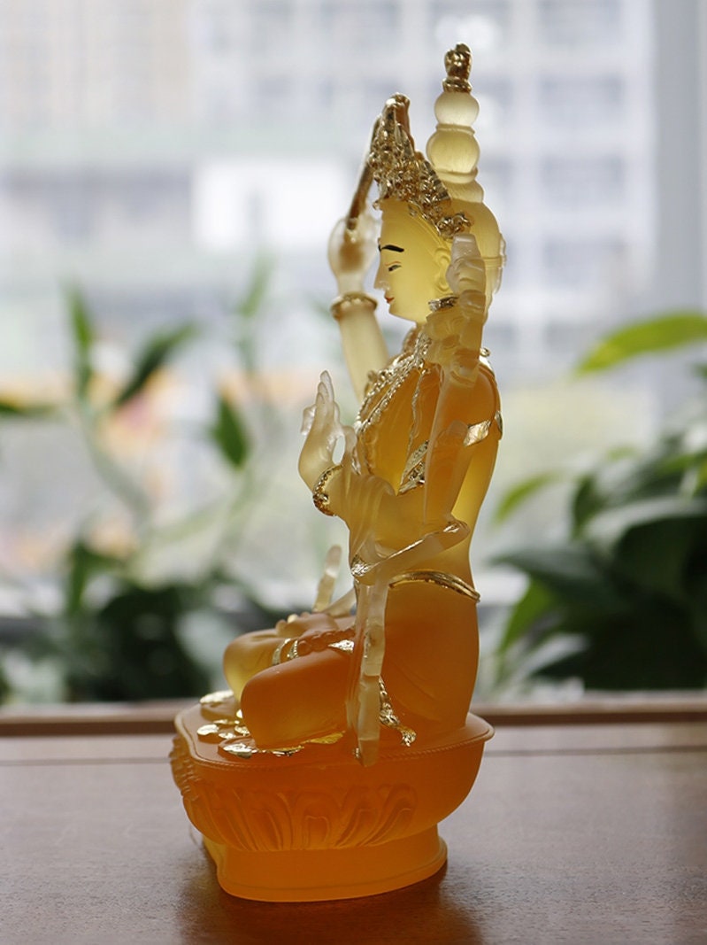 Liu Li Manjushri Buddha Statue | Gift for him or her | Liu li Glass Sculputre Ornaments | Religion | Tibetan Buddhist