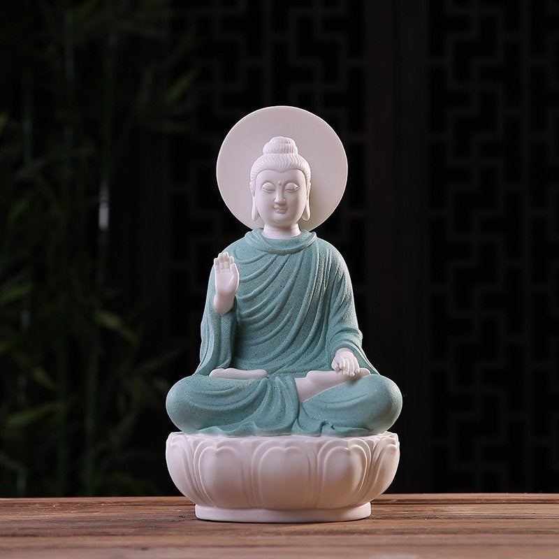 Ceramic Buddha Statue Display | Abhaya Mudra Kasaya | Gift for him or her | Religion and Spiritual | Harmony Peace Serenity | Meditation