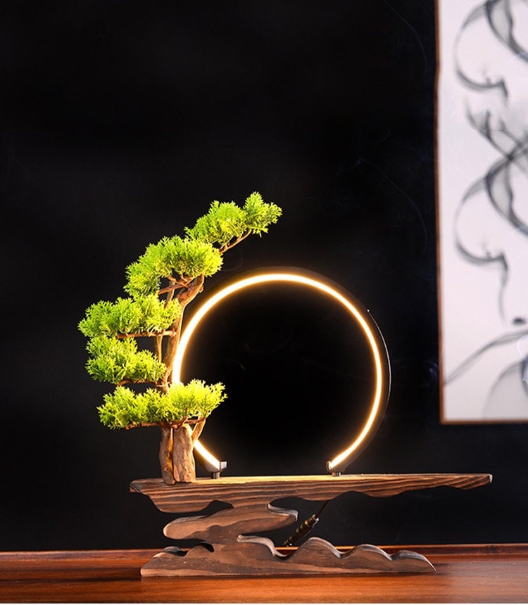 bonsai tree incense burner Ceramic Little Monk Decorative Set with LED light and Incense Burner