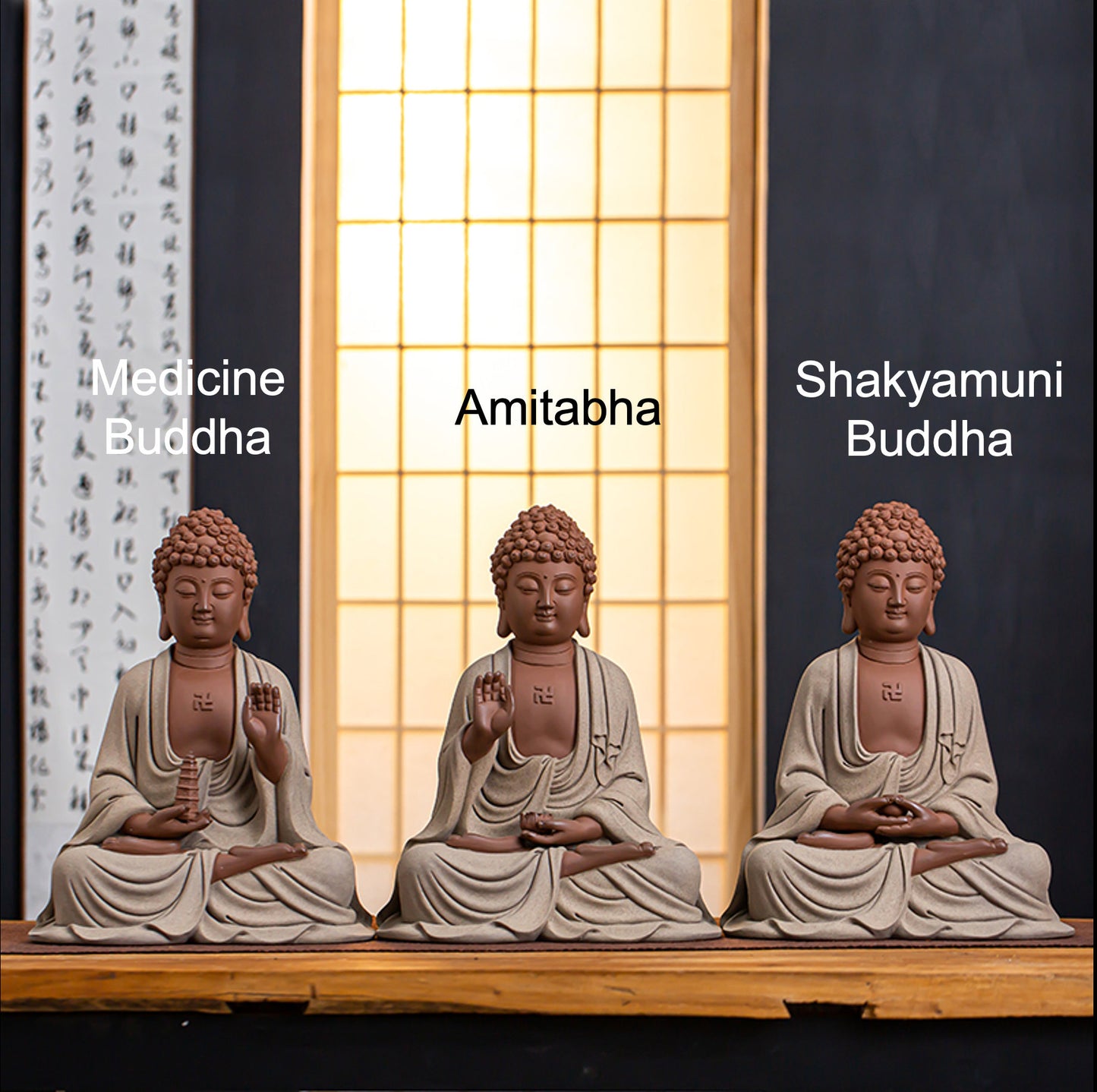 Handmade Ceramic Sakyamuni Amitabha Medicine Buddha Statue | Buddha Statue | Meditation | Dhyana Mudra | Abhaya Mudra | Buddha Decor