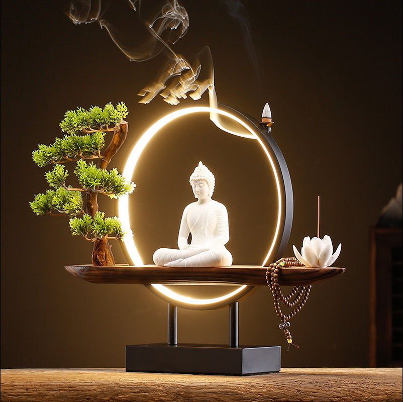Porcelain Buddha Statue Decorative Set with LED light | Buddha Statue | Gautama Sakyamuni | Meditation | Home Decoration | Incense Burner