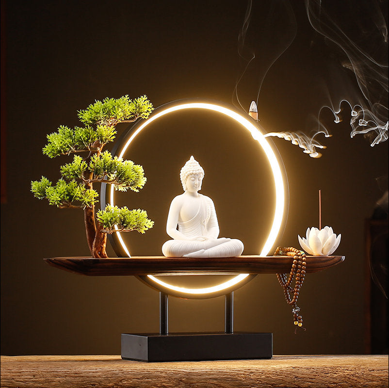 Porcelain Buddha Statue Decorative Set with LED light