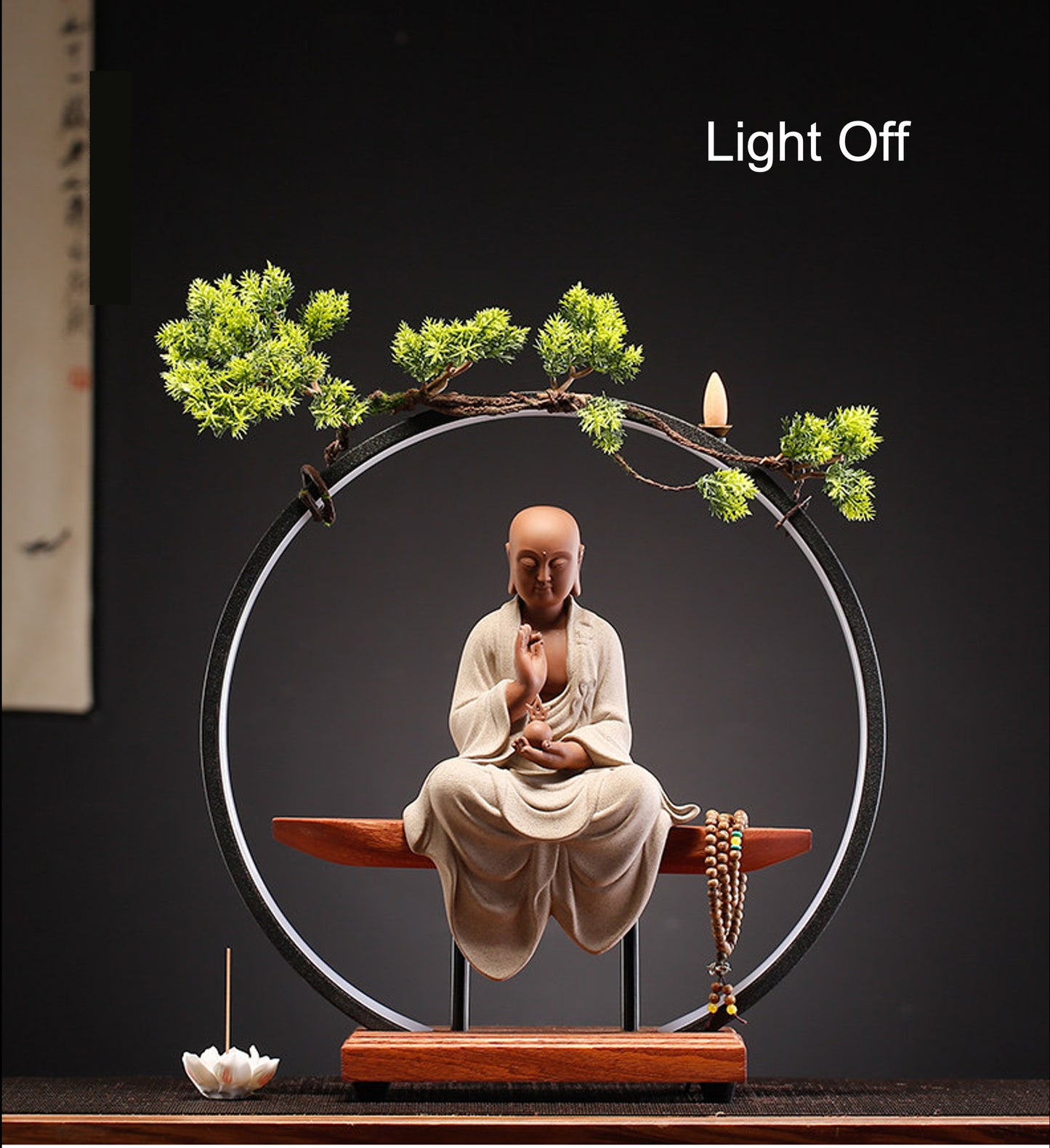 Porcelain Ksitigarbha Bodhisattva Buddha Statue Decorative Set with LED light | Buddha Statue | Meditation | Incense Burner