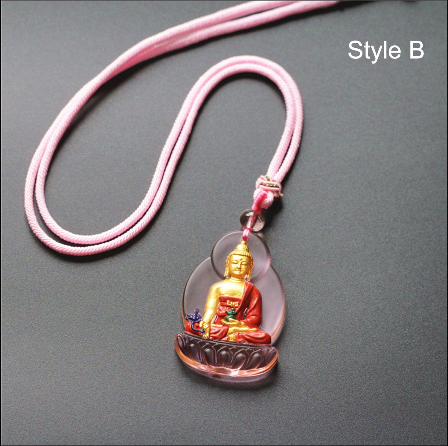 Liu Li Medicine Buddha Amulet Pendant Medallions | Meditation and Blessing | Protection | Mindful Gift | Blue Pink Pendants