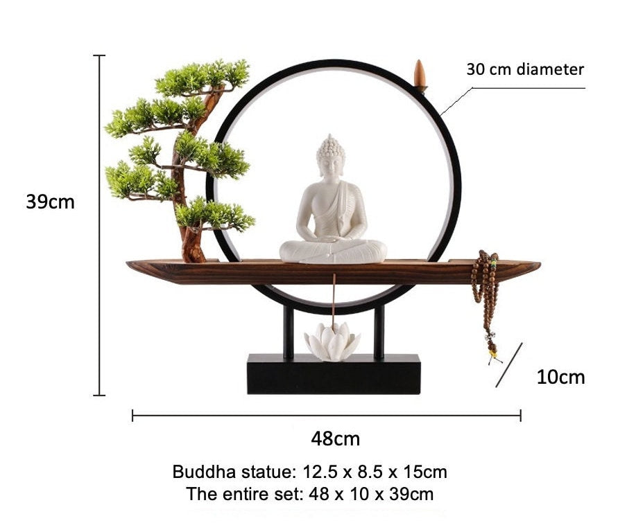 Porcelain Buddha Statue Decorative Set with LED light | Buddha Statue | Gautama Sakyamuni | Meditation | Home Decoration | Incense Burner