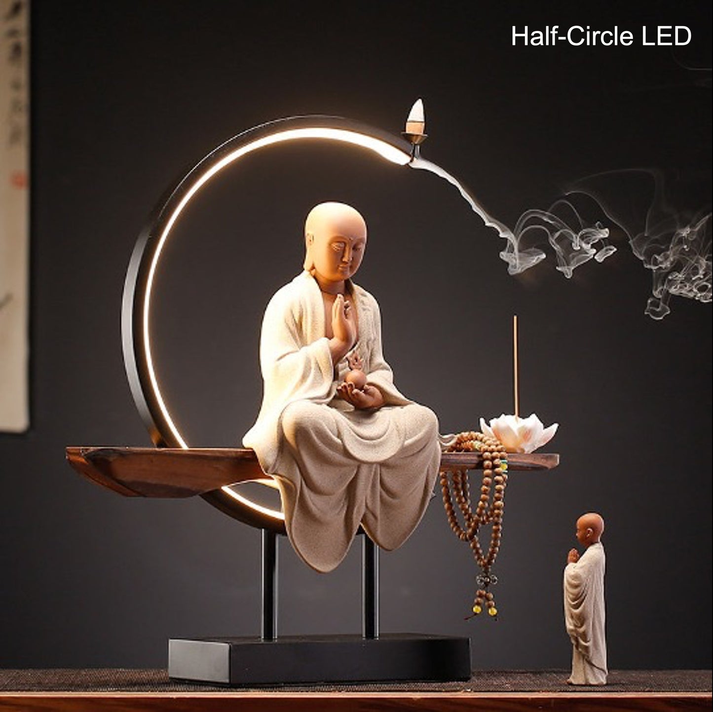 Porcelain Ksitigarbha Bodhisattva Buddha Statue Decorative Set with LED light | Buddha Statue | Meditation | Incense Burner