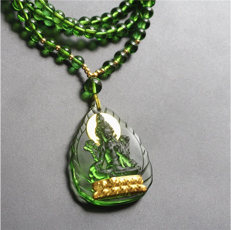 Liu Li Green Tara Buddha Amulet Pendant Medallions | Meditation and Blessing | Protection | Mindful Gift | Tara Mantra