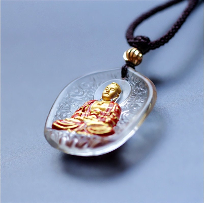 Liu Li Glass Amitabha Buddha Amulet Pendant Medallions | Meditation | Protection | Mindful Gift | Blessing Good luck | Amitayus