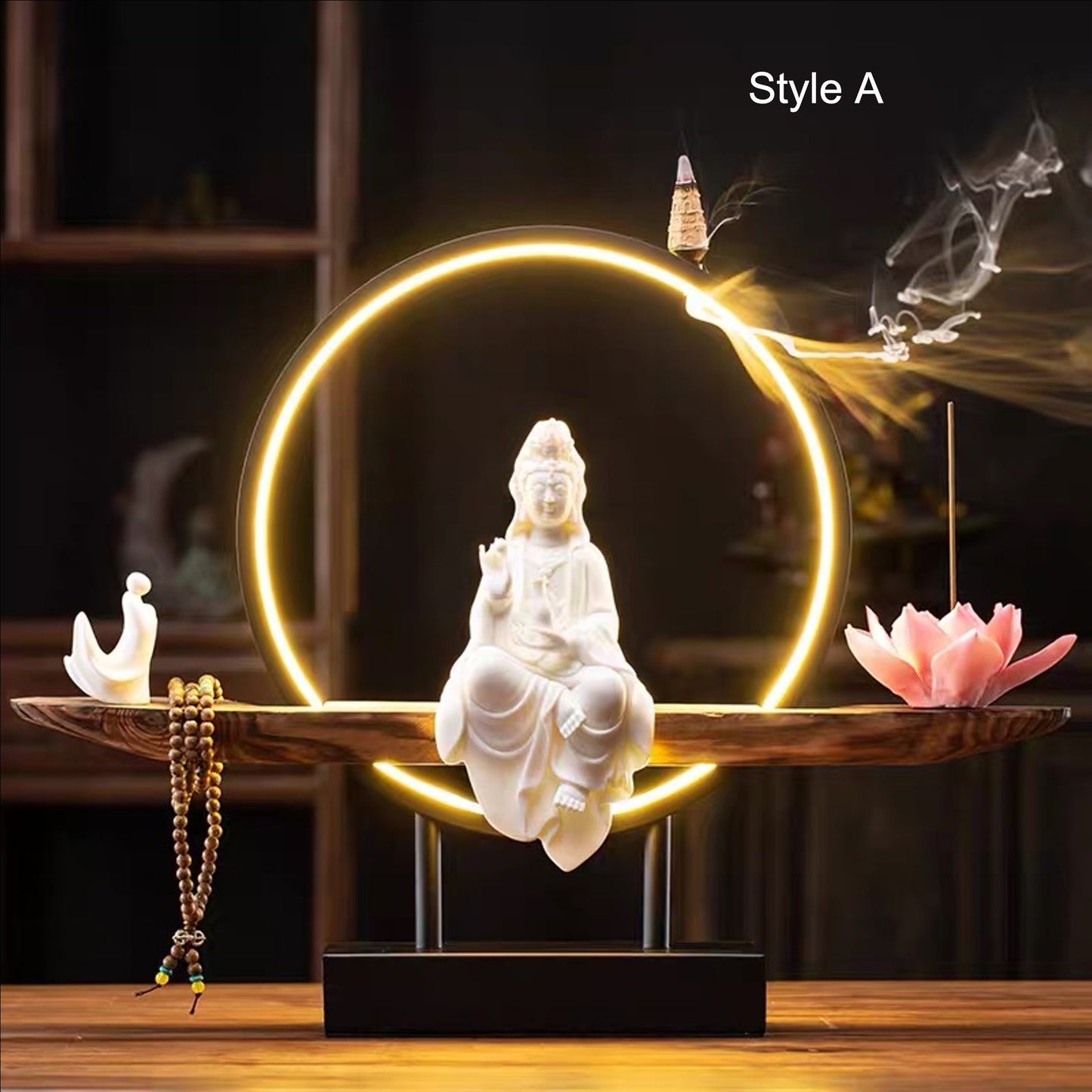 Porcelain White Guan Yin Statue Decorative Set with LED light | Buddha Statue | Kuan Yin Quan Yin | Meditation | Incense Burner
