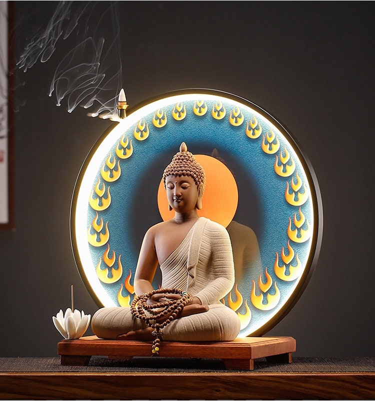 Gautama Buddha Statue Decorative Set with LED light background | Buddha  Statue | Shakyamuni Buddha | Meditation | Home Decoration