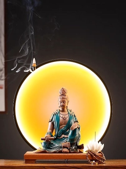 Guan Yin Statue Decorative Set with LED light | Buddha Statue | Kuan Yin Quan Yin | Meditation | Home Decoration | Incense Burner