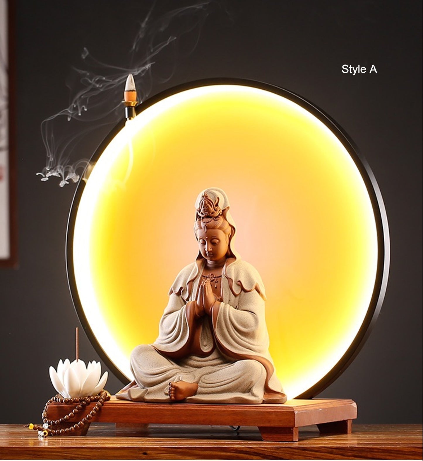 Guan Yin Statue Decorative Set with LED light | Buddha Statue | Kuan Yin Quan Yin | Meditation | Home Decoration | Incense Burner