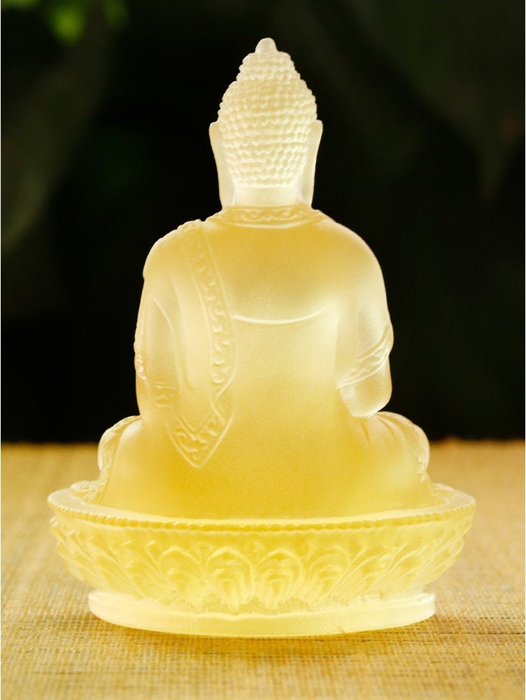 Mini Liu Li Amitabha Buddha Statue | Meditation | Glass Sculputre Ornaments | Buddha Decoration | Crystal Art | Gautama Buddha