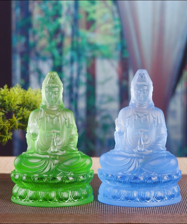 Color Liu Li Guan Yin Statue Ornament | Kwan Yin | Quan Yin | Goddess of Compassion | Buddha Decoration