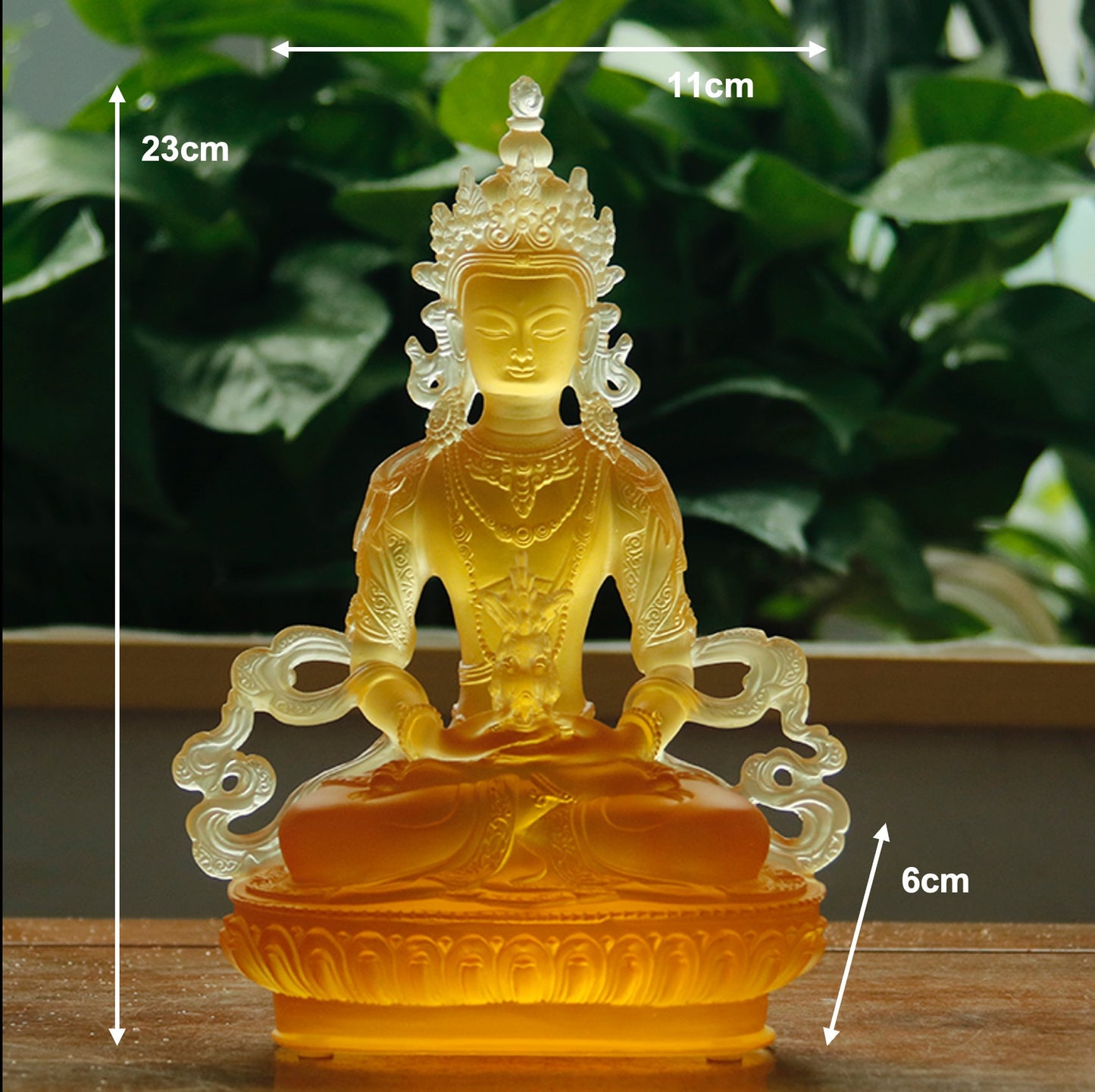 Liu Li Amitayus Buddha Statue | Glass Sculputre Ornaments | Religion | Longevity Buddha | Tibetan Mantra | Altar Praying | Meditation