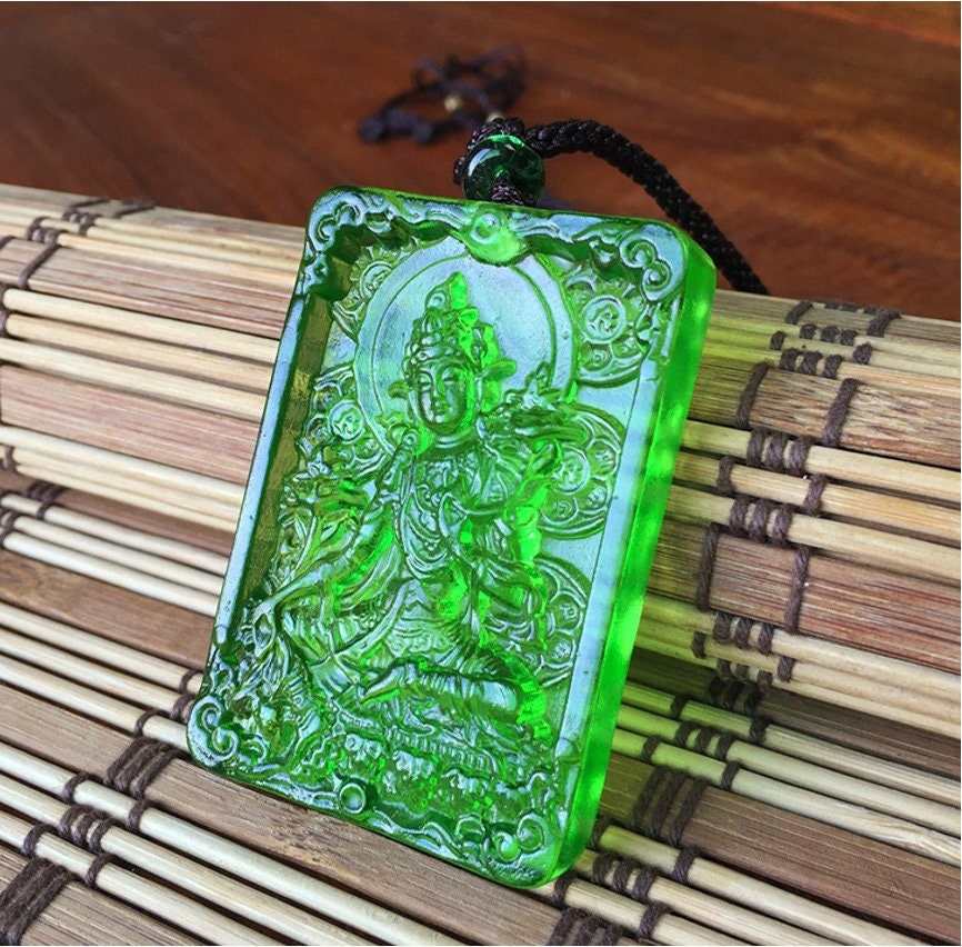 Liu Li Green Tara Buddha Amulet Pendant Medallions | Meditation and Blessing | Protection | Shyama Tara | Necklace