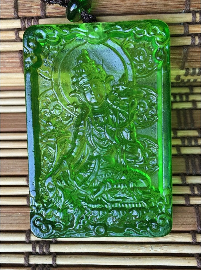 Liu Li Green Tara Buddha Amulet Pendant Medallions | Meditation and Blessing | Protection | Shyama Tara | Necklace