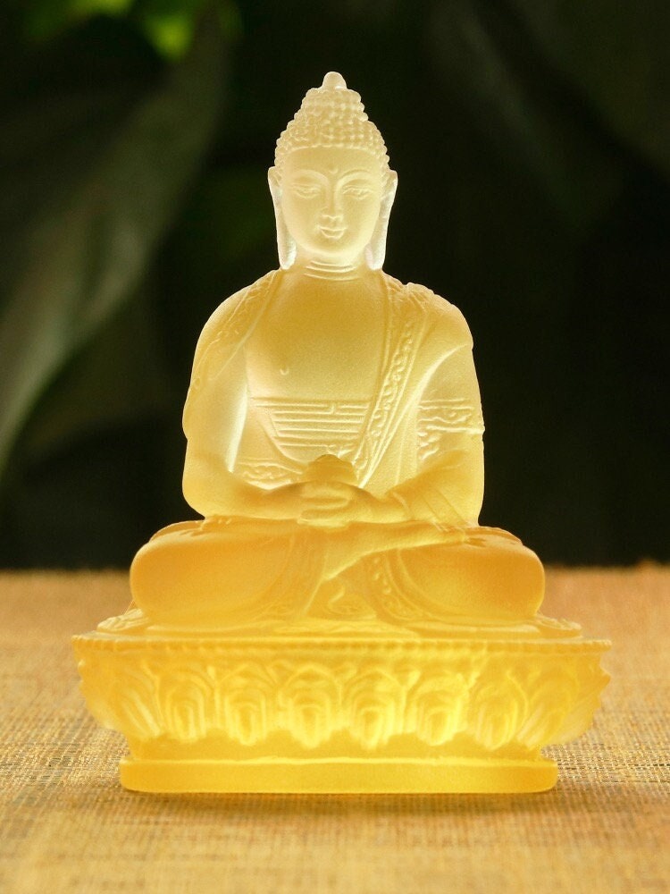 Mini Liu Li Amitabha Buddha Statue | Meditation | Glass Sculputre Ornaments | Buddha Decoration | Crystal Art | Gautama Buddha