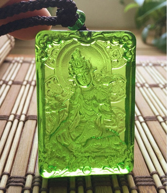 Liu Li Green Tara Buddha Amulet Pendant Medallions | Meditation and Blessing | Protection | Shyama Tara | Necklace
