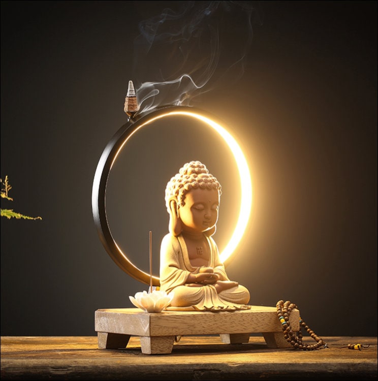 Ceramic Buddha Statue Decorative Set with LED light | Incense Burner | Gautama Sakyamuni | Meditation | Medicine Buddha| Amitabha