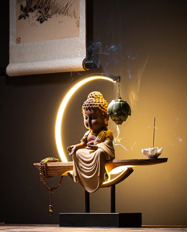 Ceramic Buddha Statue with LED light display | Meditation | Kṣitigarbha | Amitabha | Guan Yin