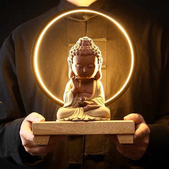 Ceramic Buddha Statue Decorative Set with LED light | Incense Burner | Gautama Sakyamuni | Meditation | Medicine Buddha| Amitabha