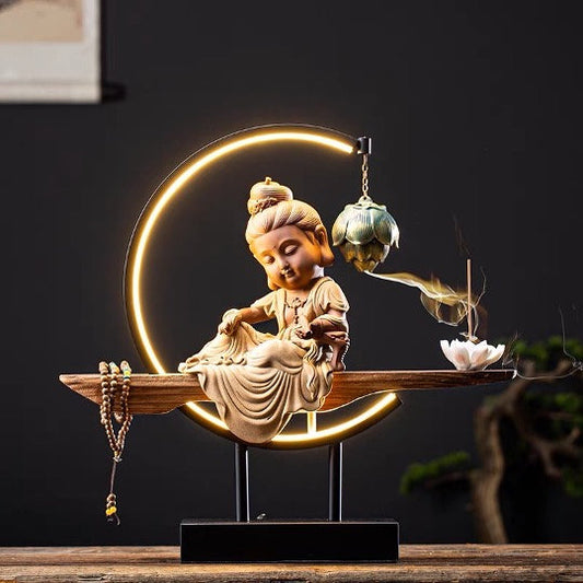 Ceramic Buddha Statue with LED light display | Meditation | Kṣitigarbha | Amitabha | Guan Yin
