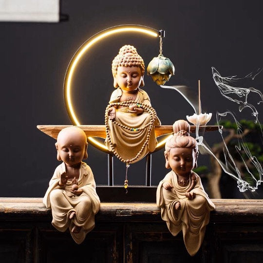 Ceramic Buddha Statue with LED light display | Meditation | Kṣitigarbha | Amitabha | Guan Yin