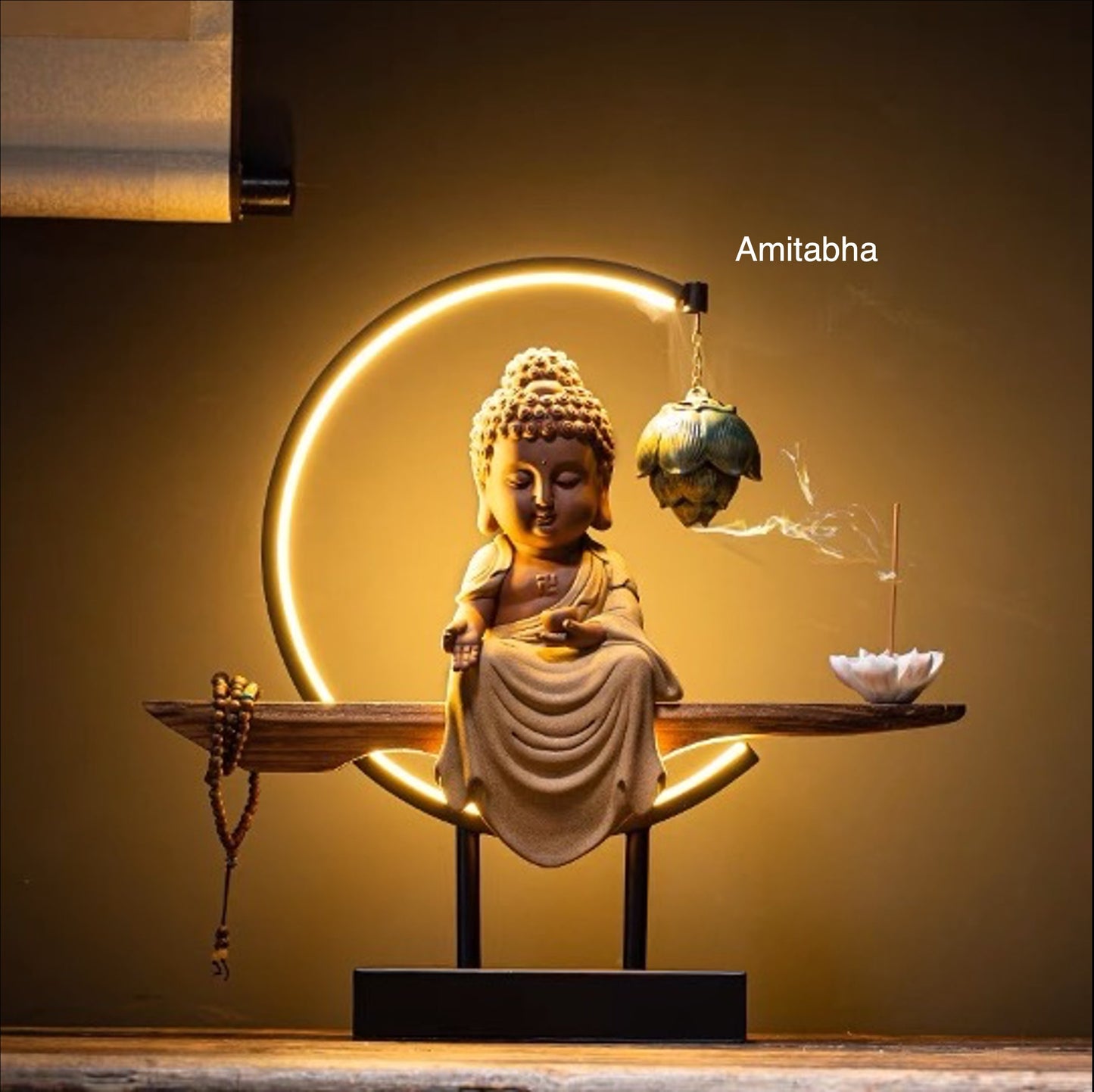 Ceramic Buddha Statue with LED light display | Meditation | Kṣitigarbha | Amitabha | Guan Yin