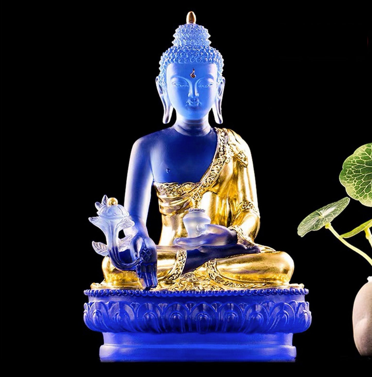 Liu Li Buddha Statue, Medicine Buddha, Wishes for Sentient Beings| Gift for him or her | Liu li Glass Sculputre Ornaments | Religion