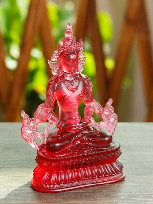 Liu Li Longevity Buddha Statue | Glass Sculputre Ornaments | Religion | Amitayus Buddha | Tibetan Mantra | Altar Praying | Meditation