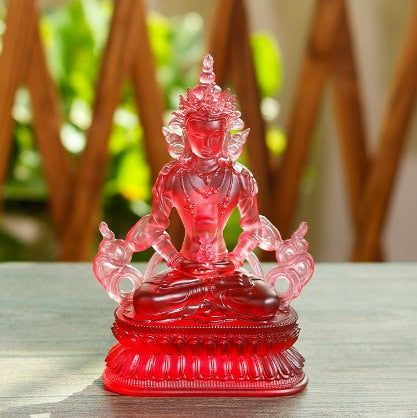 Liu Li Longevity Buddha Statue | Glass Sculputre Ornaments | Religion | Amitayus Buddha | Tibetan Mantra | Altar Praying | Meditation
